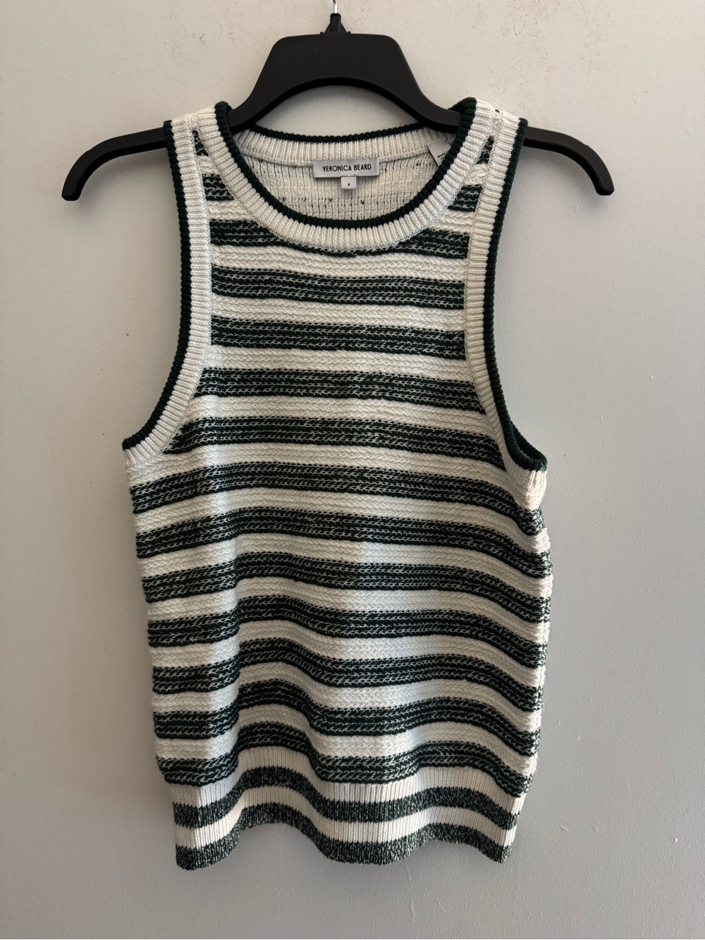 Veronica Beard Jerrel Women’s Green and White Striped Knit Tank Size S